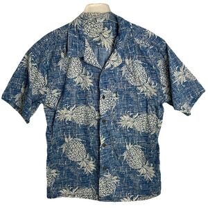 Palmwave Hawaii Men's Blue Ghost Pineapple‎ 100% Cotton Short Sleeve Shirt Sz XL